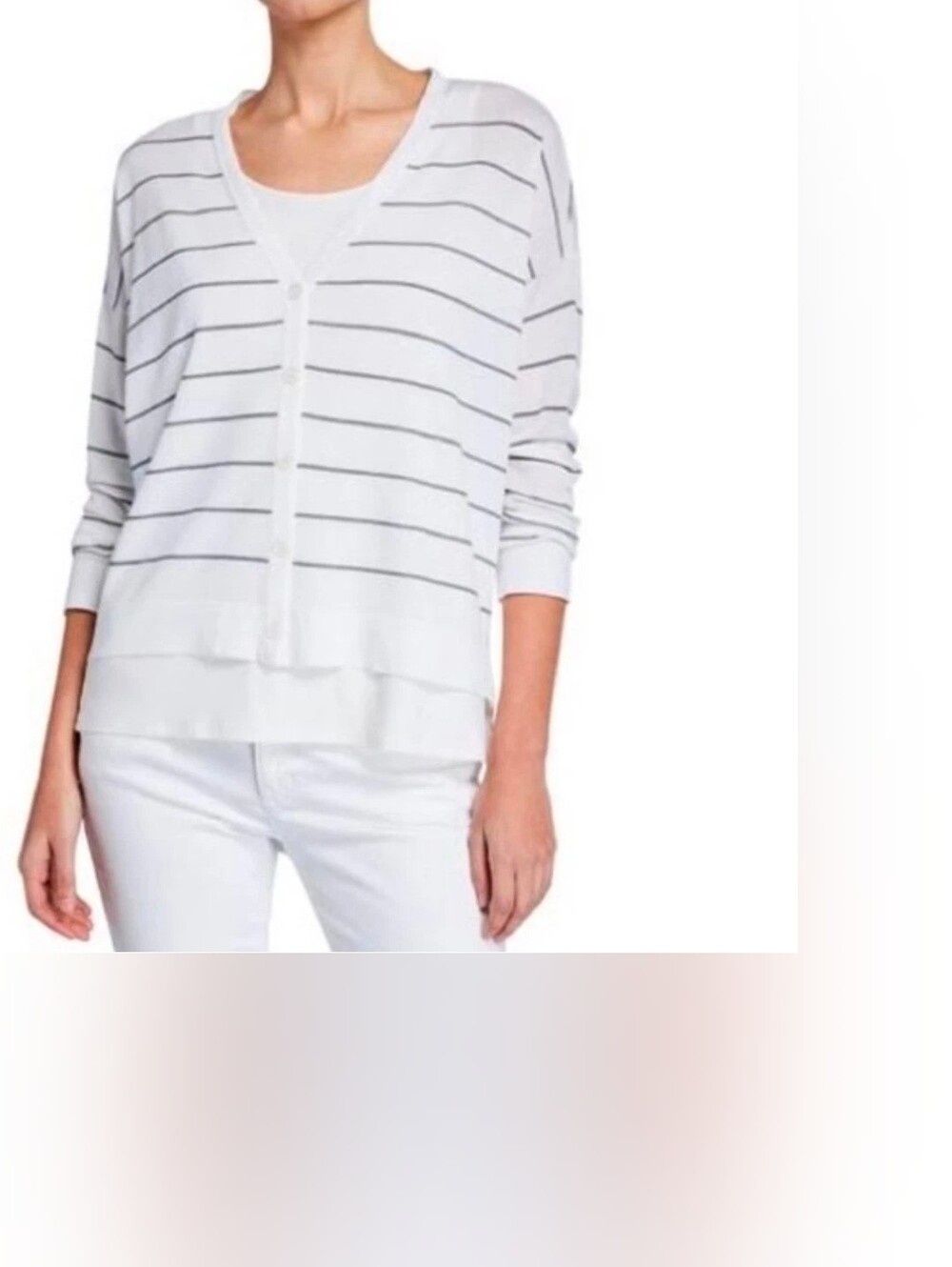 Eileen Fisher Striped Tencel Blend Boxy Cardigan Dropped Shoulder V Neck Sz S/P